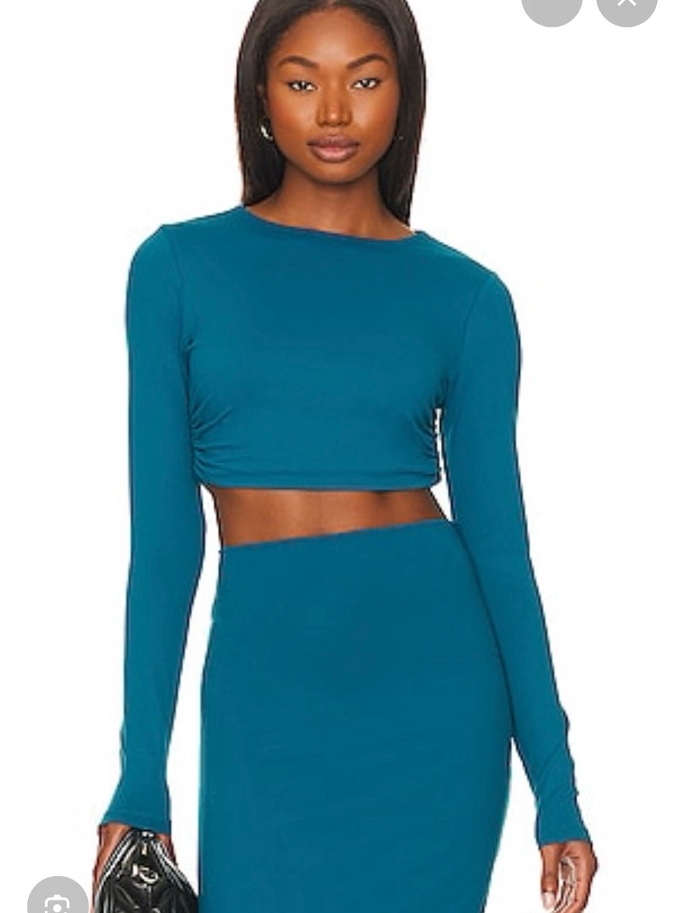 Susana Monaco Long Sleeve Crop Top in Sea Sz L
